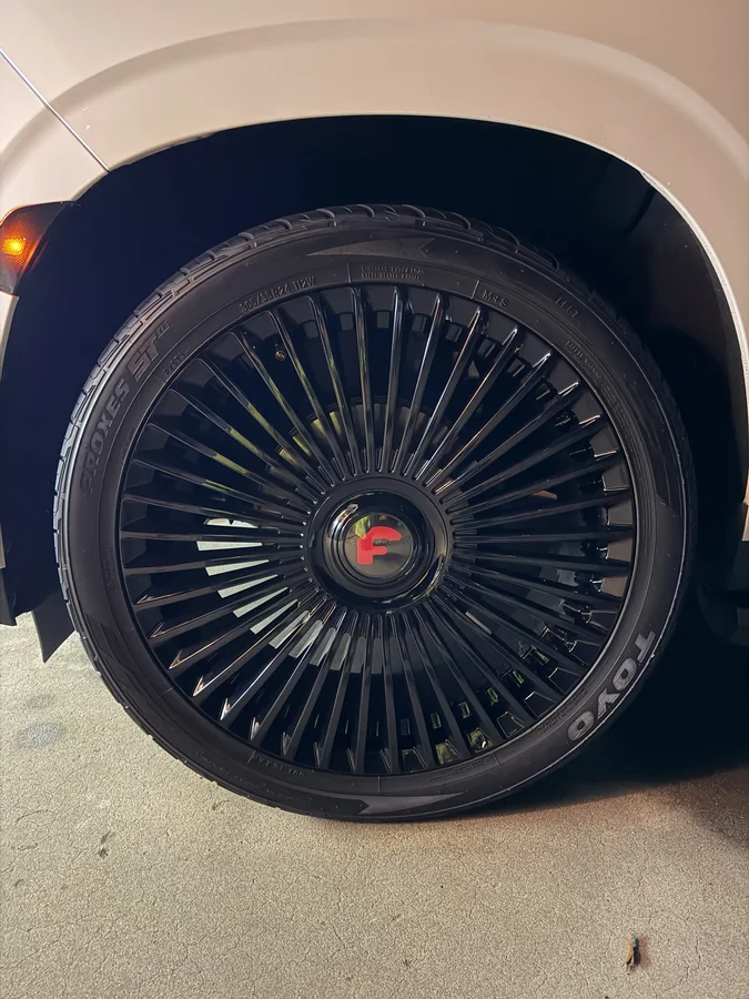 Wheel and tire cleaned during a detail in Tulare, CA